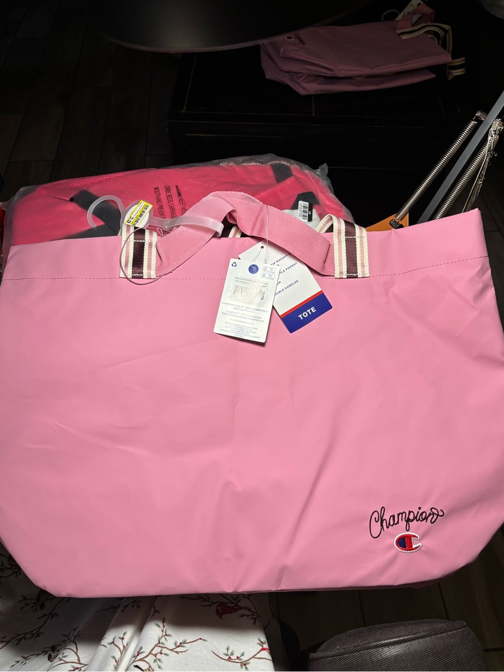 Champion Pink Tote with Striped Handles